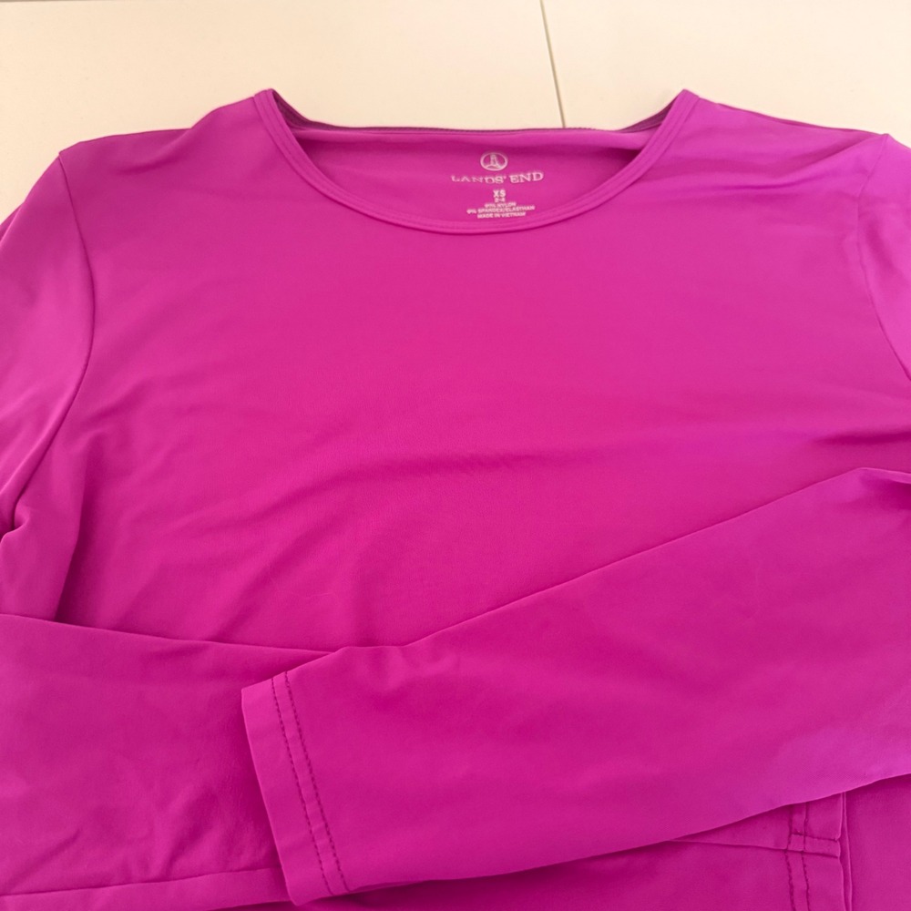 Lands End Womens Magenta Pink Long Sleeve Active Top XS 2-4 Crew Neck Stretch